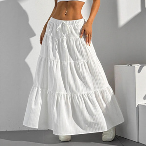 Fitspi nuovo arrivo Maxi gonna <span class=keywords><strong>bianca</strong></span> da donna cravatta posteriore ampia gonna altalena europea elegante ampia gonna lunga estiva da <span class=keywords><strong>spiaggia</strong></span> Boho Ch - Product Image 1