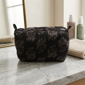 Mystical Floral Quilted Cotton Pouch with Zipper Closure-Dark Elegance & Sustainable Style - Product Image 3