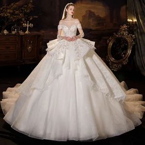 NDB10997 Robe de mariée épaules dénudées, nouveau style, faite main, style princesse féerique, élégance discrète, traîne longue - Product Image 1