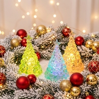 Bougie LED en cristal craquelé multicolore en forme de sapin de Noël avec étoile sur le dessus, mini ornement de table de Noël, logo personnalisé, décoration de Noël