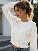 Nouveau Cardigan Femme Col Rond en Maille Unie Boutonné Respirant Doux Confortable Décontracté Quotidien Printemps-Été 2026