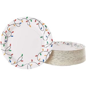 Modern Design 9 Inches White Paper <b>Plates</b> Christmas Holiday Party Supplies for Appetizer Hot Selling Christmas Lights Design - Product Image 2