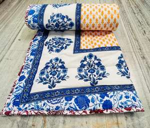 Colcha India 100% Algodón, Edredón, Cubrecama Acolchado con Estampado de Bloques, Manta de Playa, Tamaño Queen, Reversible - Product Image 3