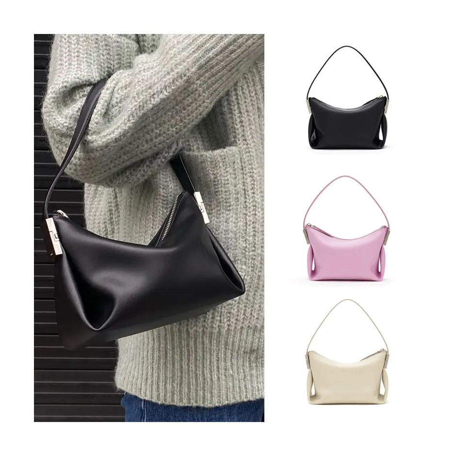 2022 New Hobo Bag Fashion Statement Handbags Ladies Solid Color Zipper Leather Armpit Bag Luxury Shoulder Handbag