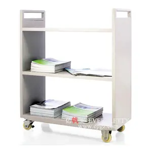 Durable Library Furniture Mobile Steel Book Cart Book Trolley with Wheels for Library