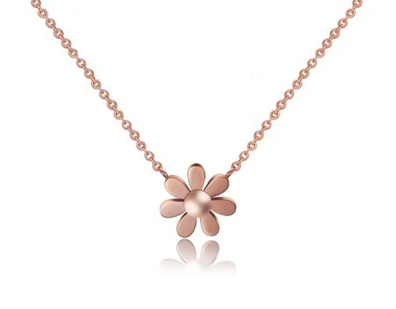 Dainty Charm Jewelry Stainless Steel Little Daisy Chain Necklace,18 k Rose Gold Plated Flowers Necklace