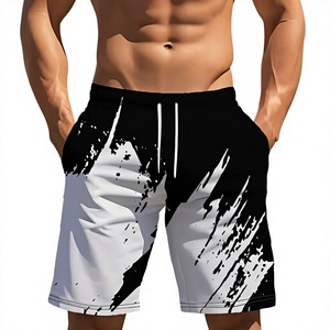 Shorts de Baño para Hombre con Estampado Abstracto en Blanco y Negro, Cintura Elástica, Secado Rápido, Bolsillos, Traje de Baño Informal - Product Image 1