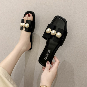 Nuevas Sandalias Planas de Verano para Mujer con Cuentas y Perlas, Punta Abierta, Estilo Casual, Tallas Grandes, Suaves, con Banda en H, para Playa - Product Image 2