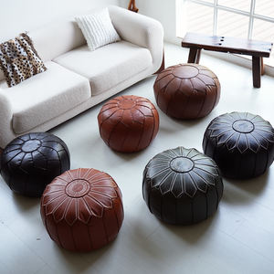 Round Foot Stool Ottoman - Storage Bean Bag Floor Chair - Luxury Leather <strong>Pouffe</strong> - <strong>Small</strong> Foot Rest for Living Room Kids Room - Product Image 1