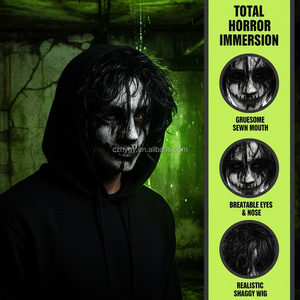 Máscara <span class=keywords><strong>de</strong></span> Pelo <span class=keywords><strong>de</strong></span> Calavera, Demonio y Joker en Blanco y Negro, Estilo Asesino <span class=keywords><strong>de</strong></span> Terror Espeluznante para Halloween, Disfraz Loco para Fiestas Temáticas y Bodas - Product Image 2