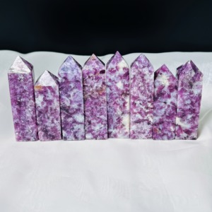 Tour en cristal naturel en gros, pointe de mica violet, obélisque de lépidolite, pierre précieuse en vrac pour l'artisanat et la décoration intérieure - Product Image 2