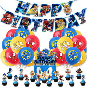 <span class=keywords><strong>Sonic</strong></span> <span class=keywords><strong>anniversaire</strong></span> thème Latex fête décoration dessin animé drapeau tirer carte ballon ensemble cadeau jeu - Product Image 3