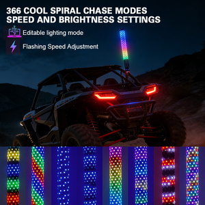 APP Uzaktan Kumandalı Spiral RGB Kovala-Cağırma Işıklı Anten 1/2/3FT <span class=keywords><strong>2.2</strong></span> İnç Kalın Kırbaç Işığı Can-Am Maverick X3 UTV RZR Offroad için - Product Image 3