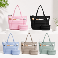 Sac fourre-tout matelassé en nylon avec logo personnalisé pour femme, sac à bandoulière léger et rembourré, idéal pour le travail, les voyages, la gym et le shopping