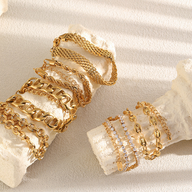 Simple Styles 18k Gold Plated Cuban DIY Chain  Snake Twist Bracelet  Stainless Steel Coarse Chain Bracelet