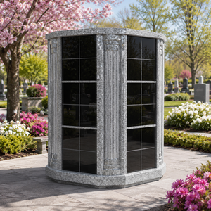 Columbario de 72 nichos con puertas negras, cuerpo principal, lápidas, monumentos y esculturas de granito - Product Image 4