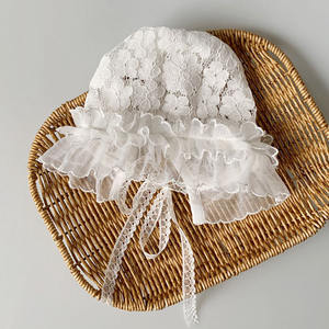 女の赤ちゃんボンネットアイレットレース帽子洗礼ボンネット幼児ワイドサイドビーニーキャップ日焼け防止 M020 - Product Image 5