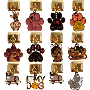 Italian Dog Paw Puppy Series Stainless Steel Electroplated Pendant Trendy DIY Unisex <b>Bracelet</b> Charms Made Yiwu for Business - Product Image 1