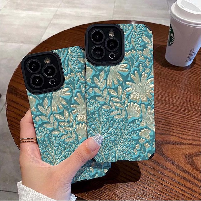Silk Flower Grain Printing TPU Artificial Leather Mobile Phone Cover Case for Iphone 6 7 8 X Xr Xs 11 12 13 14 15 16 17 Pro Max