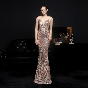 18590 # 2021 Neues Pailletten-Fishtail-Abendkleid für Auftritte, <span class=keywords><strong>Internet</strong></span>-Prominenz-Events, Modenschauen und Etikette-Abende - Product Image 1