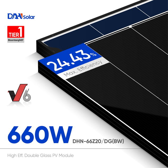 DAH Solar 640w 645w 650w 655w 660w PV Module DHN-66Z20/DG(BW) Double Glass IP68 CE INMETRO Half Cell Mono Solar Panel