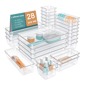 Modern Sustainable <strong>Bathroom</strong> and Vanity Clear PS <strong>Plastic</strong> Storage <strong>Bins</strong> Multipurpose Drawer Dividers Organizer for Kitchen - Product Image 1