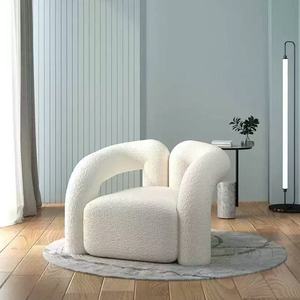 Modern Lamb Sheep Wool Recliner Sofa-Home Office &amp; Living Room Leisure <strong>Chair</strong> with Wood Legs and Boucle Fabric - Product Image 1
