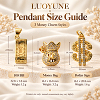 LUOYUNE Pendentif porte-bonheur doré 3 styles Sac de billets de 100 dollars Symbole du dollar Bijoux fantaisie en cristal Cadeau pour femmes et hommes