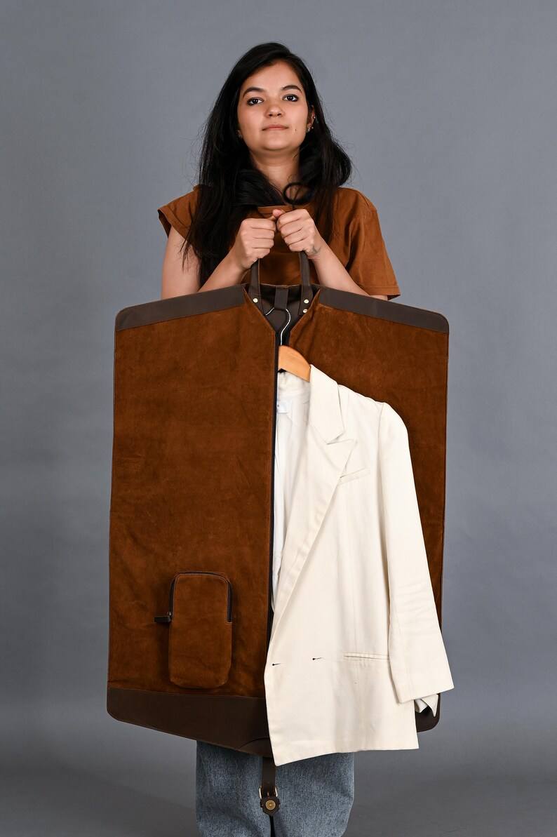 Customized Black Grain Leather Suit Carrier Dress Garment Bag for