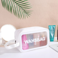 Tùy Chỉnh Logo Du Lịch Trong Suốt Vinyl Không Thấm Nước Bãi Biển Zipper Túi Mỹ Phẩm Túi Tsa Rõ Ràng Tpu Pvc Túi Vệ Sinh Cá Nhân Với Xử Lý