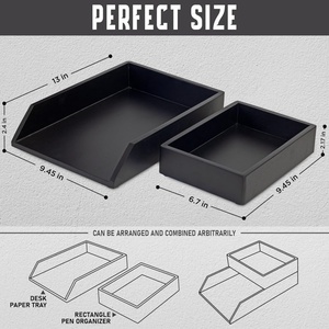 2-tầng màu đen gỗ tự nhiên khay máy tính để bàn tập tin SORTER giấy gỗ Organizer cho thư A4 tài liệu nhà văn phòng bàn ngăn kéo - Product Image 6