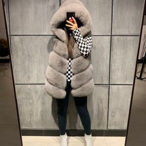 ファーベストフード付きファーフード付きコートノースリーブチョッキ女性服女性ジレファンシーフードフォックスファーベスト女性 - Product Image 3