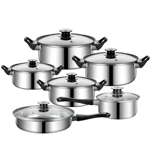 12 Pieces Modern Eco-Friendly Stainless Steel <strong>Induction</strong> <strong>Cookware</strong> <strong>Set</strong> with Glass Covers CE Certified - Product Image 1