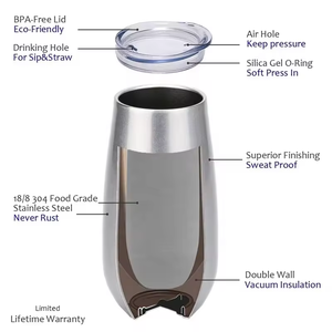 Flûtes à <span class=keywords><strong>champagne</strong></span> isothermes sans pied de 6 oz, verres incassables de 10 oz pour demoiselles d'honneur, cadeau, verres à vin en métal avec couvercle isotherme - Product Image 2