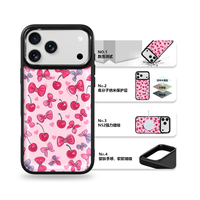 Coque de téléphone AG Feeling Black Edge avec motif cerises colorées dorées pour iPhone 17, 17 Pro Max, 16 Pro, 15 – Coque magnétique