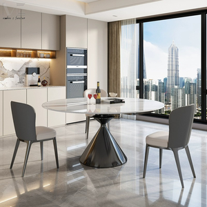 <span class=keywords><strong>Table</strong></span> <span class=keywords><strong>à</strong></span> manger en acier inoxydable <span class=keywords><strong>à</strong></span> extension nordique intérieure 180cm <span class=keywords><strong>Table</strong></span> <span class=keywords><strong>à</strong></span> manger extensible <span class=keywords><strong>ronde</strong></span> avec dessus en marbre moderne de luxe - Product Image 2