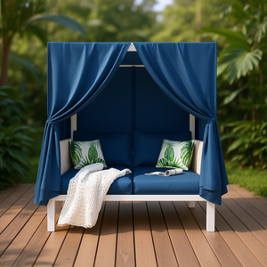 Tumbona de Patio para Exteriores con Cortinas, Alta Comodidad, para Múltiples Escenarios, Tela Azul, Diseño Moderno - Product Image 2