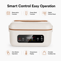 Kotak Makan Siang Berpemanas HTIM Tanpa Kabel, Dapat Diisi Ulang, Bahan Stainless Steel, Kapasitas 1L, Dilengkapi Timer, Daya USB/Baterai, Fitur Power Bank Portabel