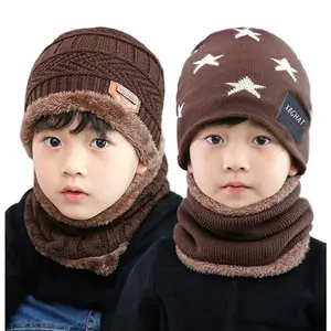 Unisex Wholesale New Autumn and Winter Woolen Beanie Hat and Scarf Set Custom Cuff Knit Beanie for Children Made of Acrylic