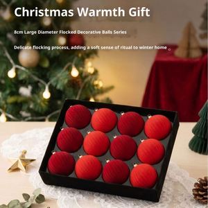 Lot de 12 boules de Noël floquées modernes de 8 cm, imprimées en 3 couleurs, personnalisées XM445, décorations suspendues en velours - Product Image 2