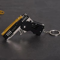 Mini Pistola Metálica de Juguete, Llavero con Pistola Plegable de Metal y Goma, Llavero con Pistola de Juguete