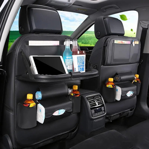 Organizador trasero de asiento de coche con bandeja de mesa plegable Bolsillos de almacenamiento de cuero <span class=keywords><strong>PU</strong></span> y alfombrillas Accesorio interior - Product Image 1