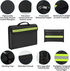 Sac de rangement multifonctionnel grande capacité en fibre de verre et silicone ignifuge, étanche, pour documents et argent, type coffre-fort portefeuille - Product Image 6
