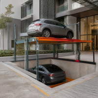 Équipement de stationnement mécanique pour voitures, type parklift empilable à deux poteaux et double emplacement, pour sous-sols et garages intérieurs à plafond bas