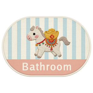 Alfombra de baño ovalada con diseño de caballo de dibujos animados, imitación de lino, absorbente, antideslizante para baño - Product Image 2