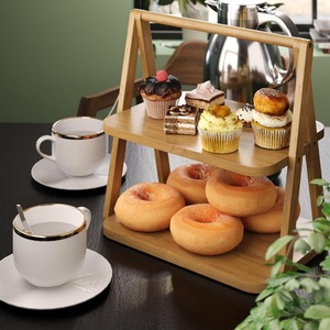 ชั้นวางผลไม้สองชั้นแบบพกพาทำจากไม้ไผ่ สำหรับใช้บนเคาน์เตอร์ครัว - Product Image 4
