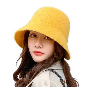 DLL455, оптовая продажа, осенне-зимняя уличная шляпа от солнца, однотонная шерстяная шляпа в рыбацком стиле, меховые Панамы