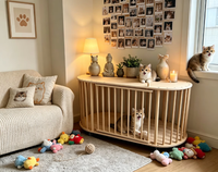 Cage pour chien en bois moderne, style meuble, table d'appoint, niche intérieure pour chat, avec roulettes, pour petits chiens, chiots et chats