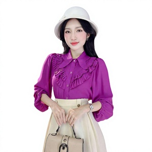 เสื้อเชิ้ตทำงานผู้หญิงแบบหรูหรา คอปกกลมใหญ่ จับจีบระบายด้านหน้า แขนพอง สำหรับร้านบูติกและชุดทำงานออฟฟิศ ขายส่ง - Product Image 1