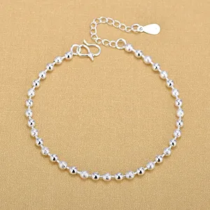 Di modo 925 Sterling Silver Rotonda Smooth Frosted Borda I Braccialetti Per Le Donne Dei Monili Del Corpo